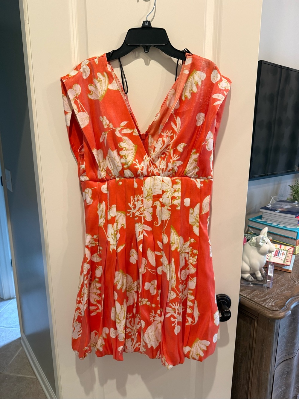 Floral V-Neck Mini Dress in Coral